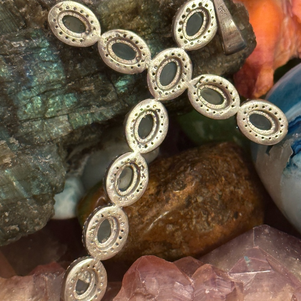 Chalcedony 925 Solid Sterling Silver Huge Cross - image 4